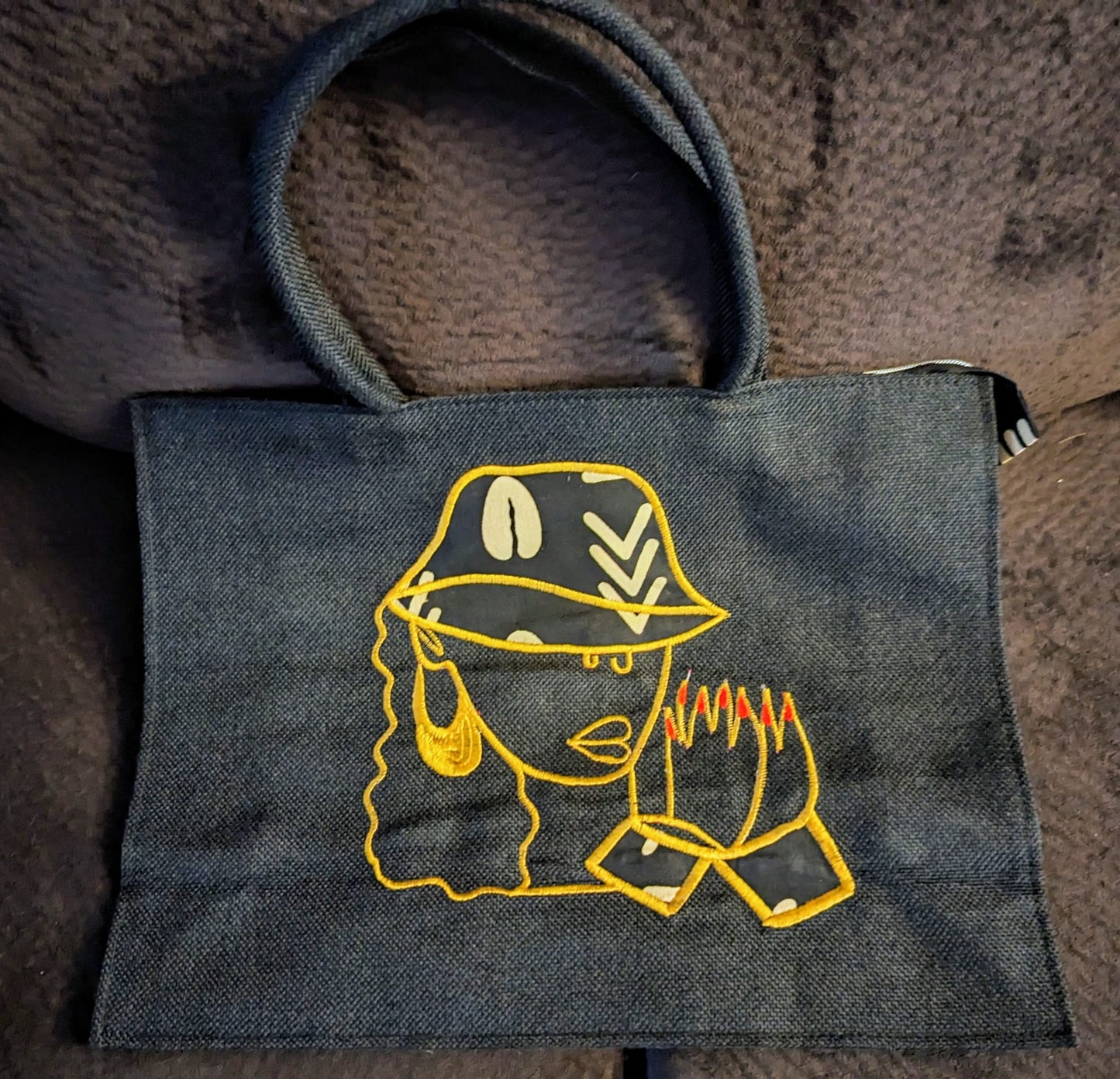 Black canvas with women face Bag with Handles