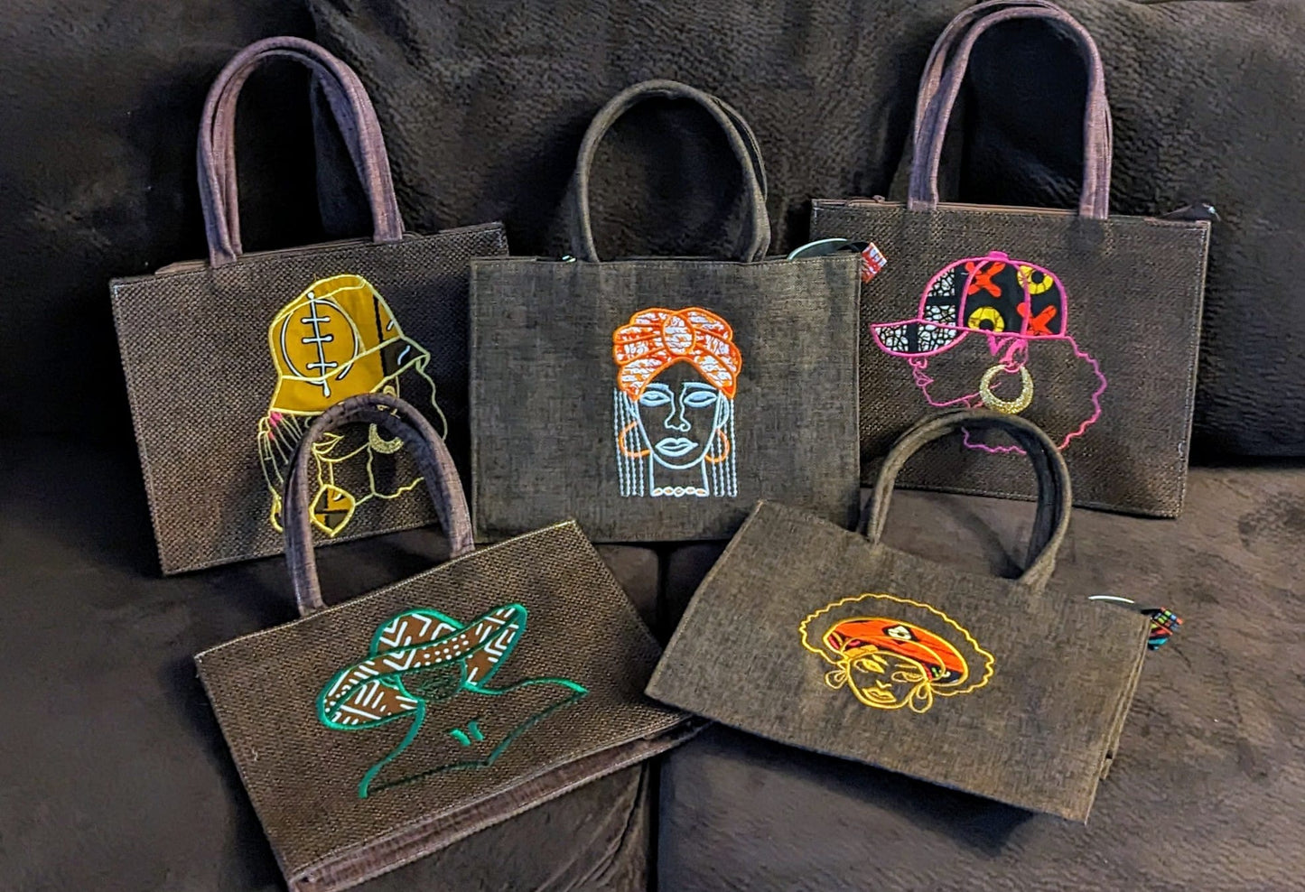 Brown canvas with women face Bag with Handles