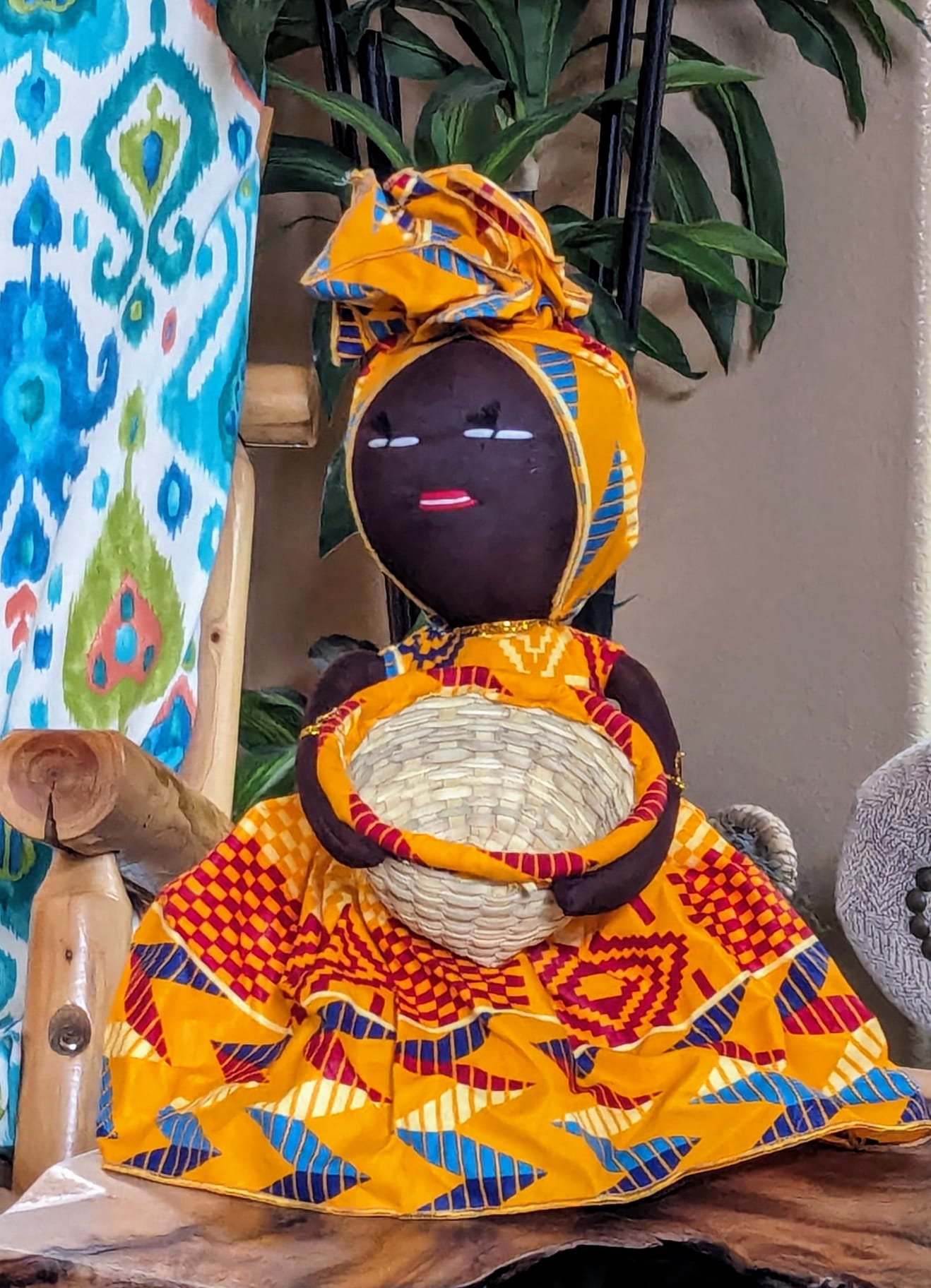 Orange Dot HANDMADE HAPPY ETHNIC DOLL W/ BASKET