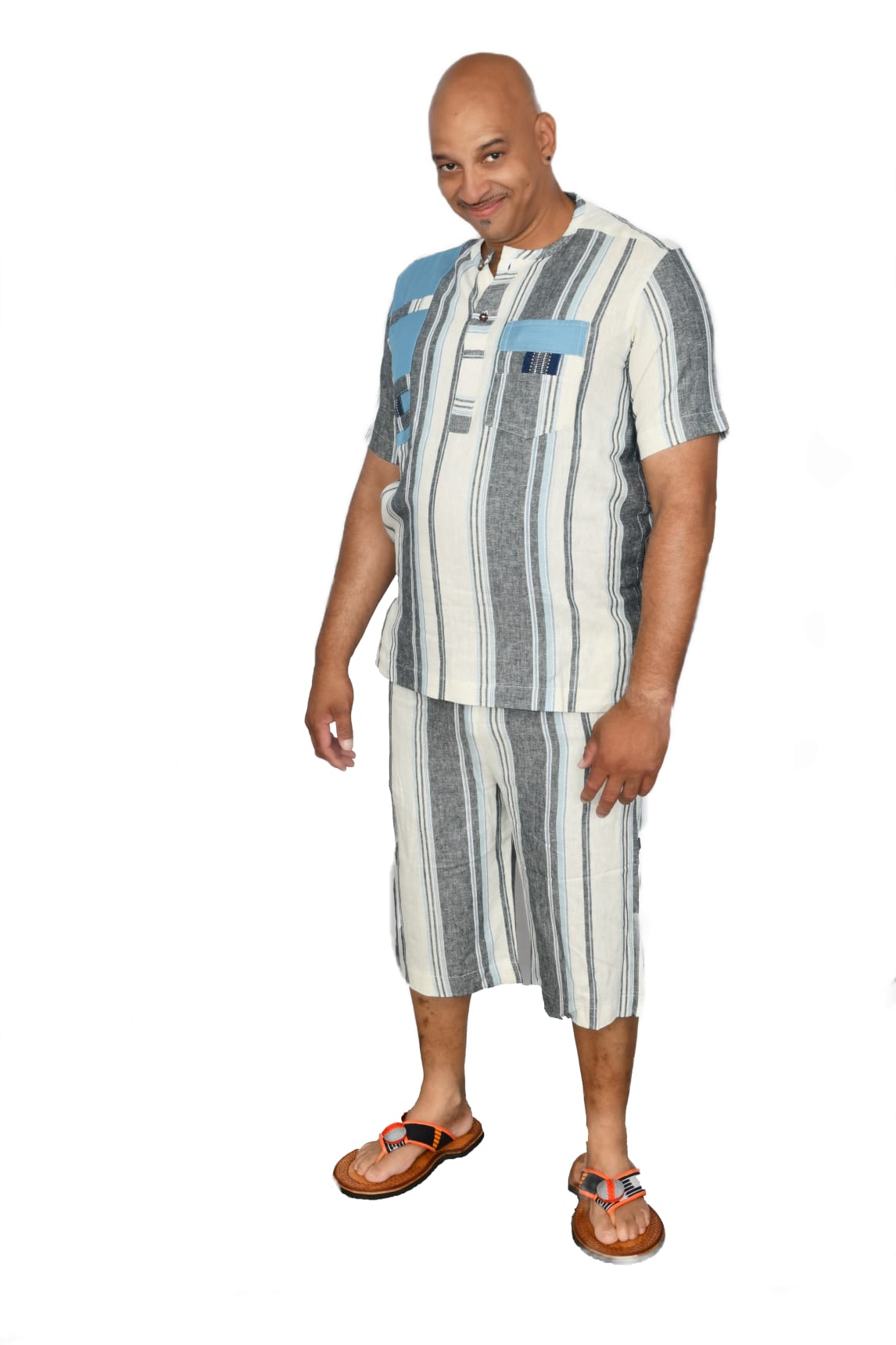 Men's Short Set White Gray & Blue