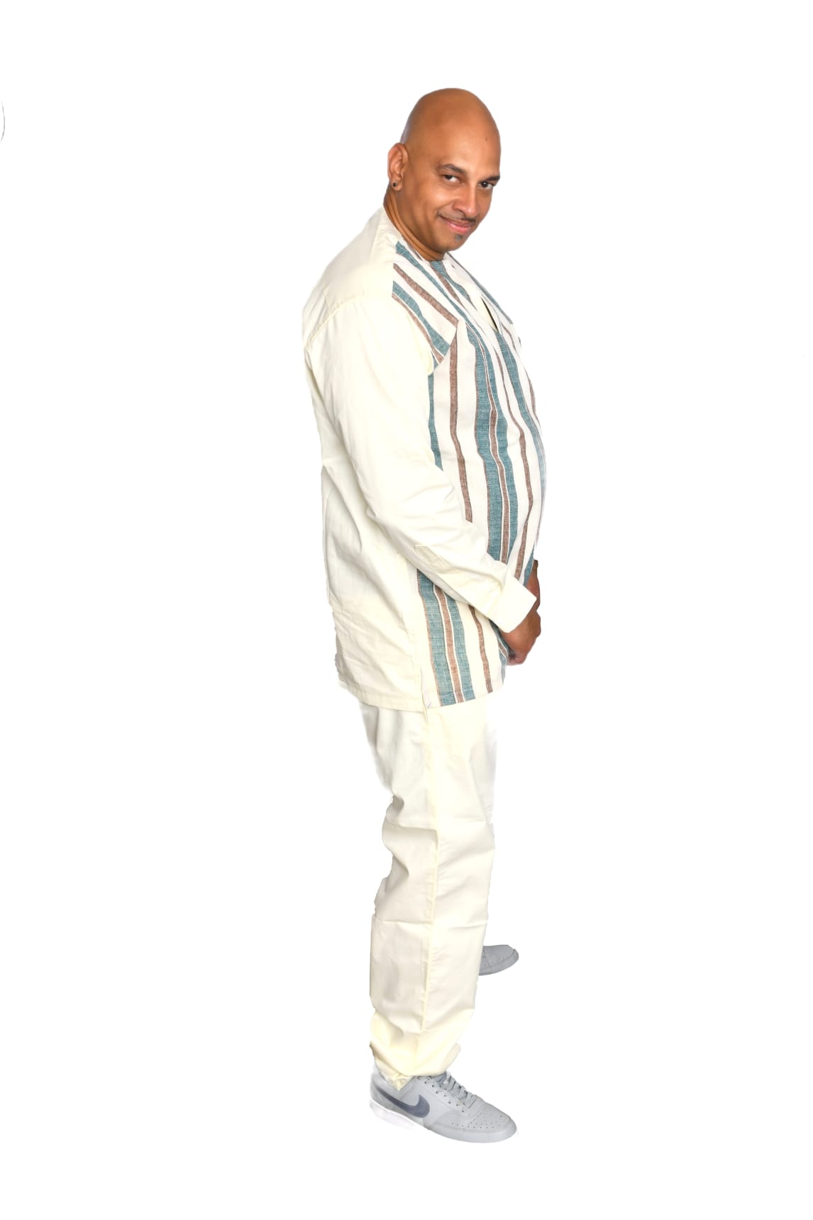 Akwaba Men's Pantsuits Ivory Green Rust Stripe