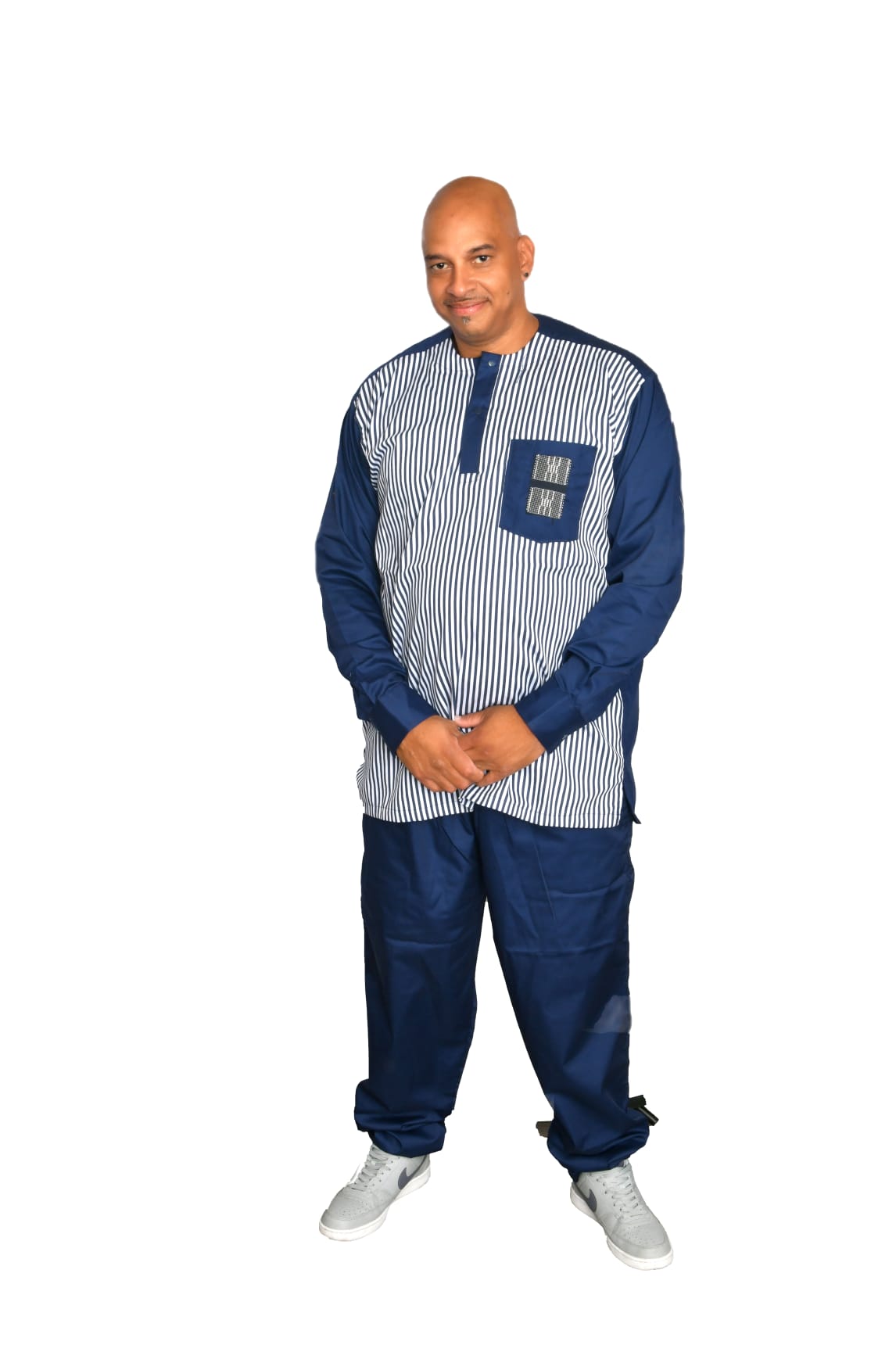 Akwaba Men's Pantsuits Navy Blue White Stripe