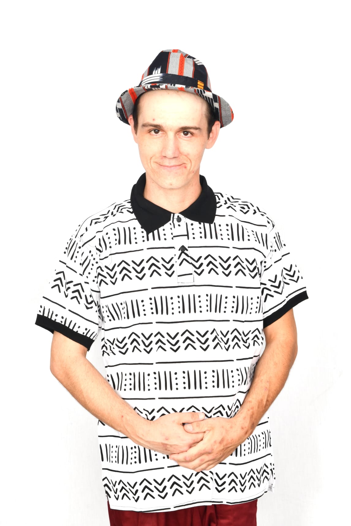 Akwaba Men's Shirts Short Sleeve White with Black design
