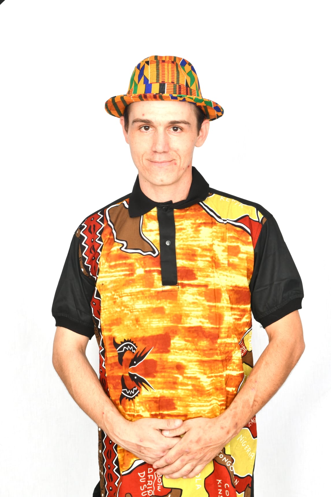 Akwaba Men's Shirts Short Sleeve Black with Africa Map