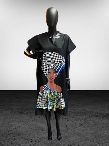 Beautiful Woman Face Dress w/ Pockets Black