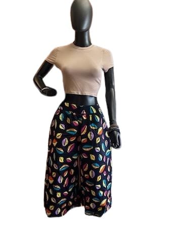 Women's Midi Palazzo Pant Black Multi Shells