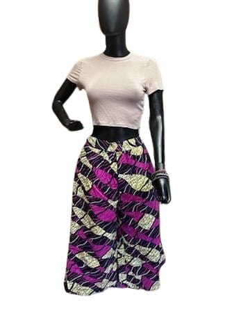 Women's Midi Palazzo Pant Black Magenta Pattern