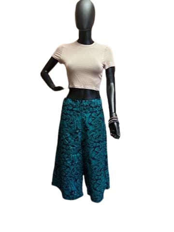 Women's Midi Palazzo Pant Black Teal Pattern