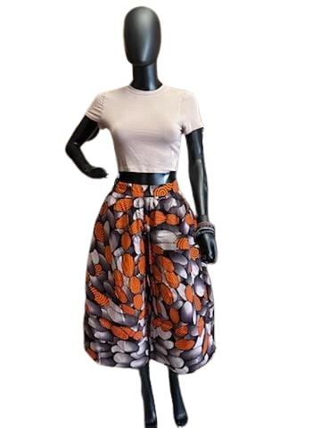 Women's Midi Palazzo Pant Brown Orange Beige Rounds