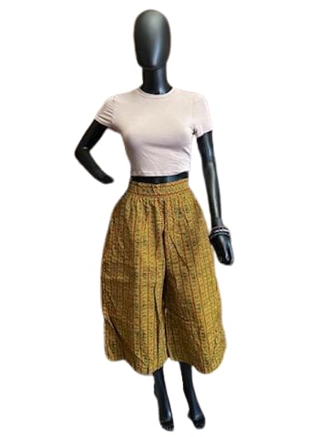 Women's Midi Palazzo Pant Tangerine Yellow Pattern