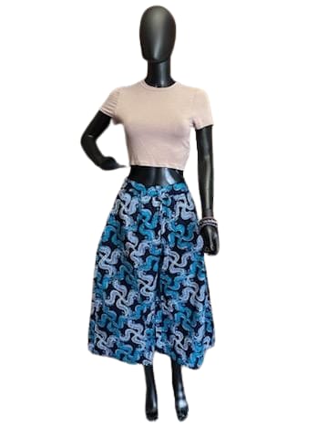 Women's Midi Palazzo Pant Black Turquoise Wiggly