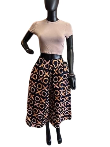 Women's Midi Palazzo Pant Black Orange Tic Tac Toe