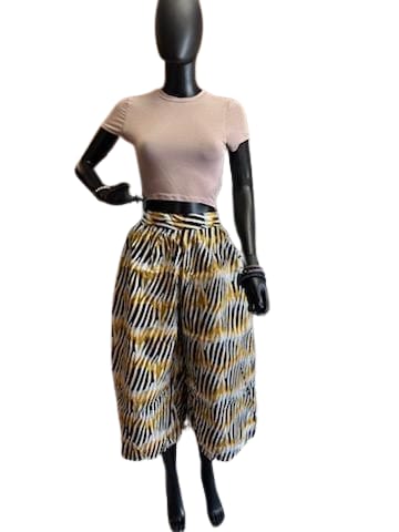 Women's Midi Palazzo Pant Black Yellow White Flames