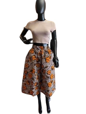 Women's Midi Palazzo Pant Orange Black Floral