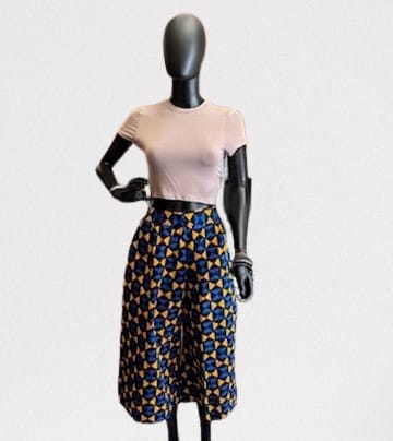 Women's Midi Palazzo Pant Black Blue Gold Triangles