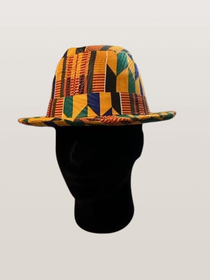 Men's Fedora Waxed Hat Kente Orange Pattern 