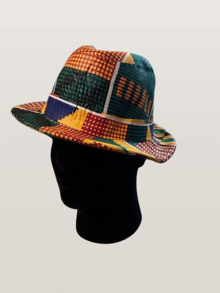 Men's Fedora Waxed Hat Green Orange Pattern