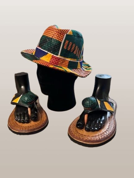 Men's Fedora Hat with Men's Sandals/Slippers Green Orange Pattern