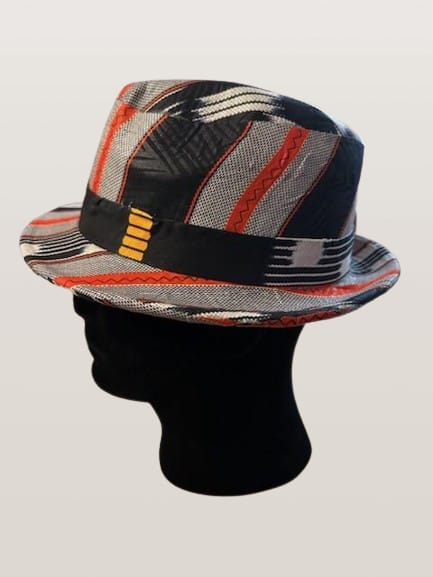 Men's Fedora Waxed Hat Black Red Pattern