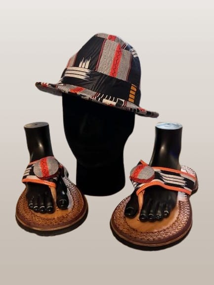 Men's Fedora Hat with Men's Sandals/Slippers Black Red Pattern