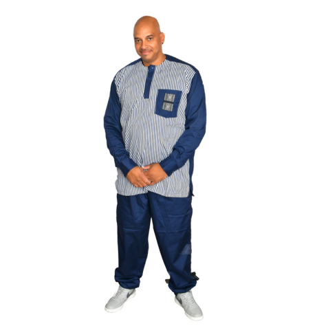Akwaba Men's Pantsuits Navy Blue White Stripe