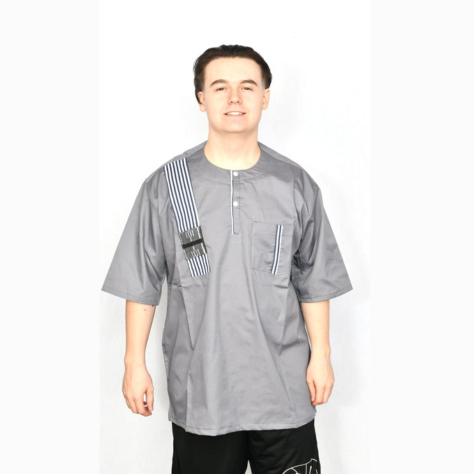 Akwaba Men's Shirts Short Sleeve Gray with black & white stripe design