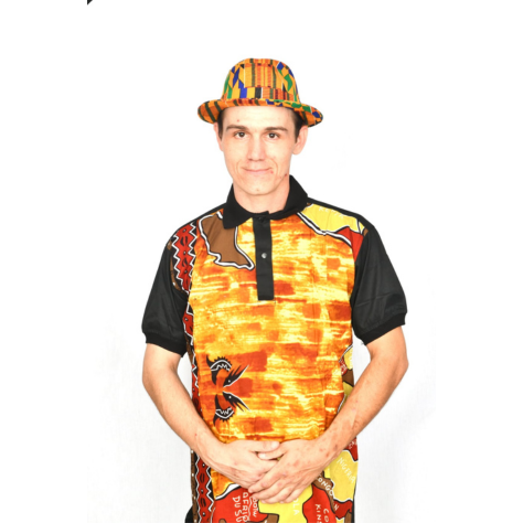 Akwaba Men's Shirts Short Sleeve Black with Africa Map