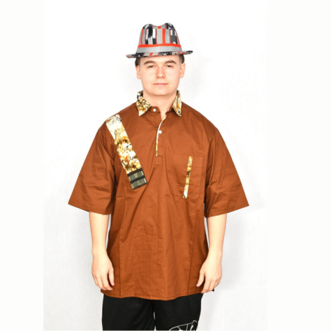 Akwaba Men's Shirts Short Sleeve Mocha w/ Floral design