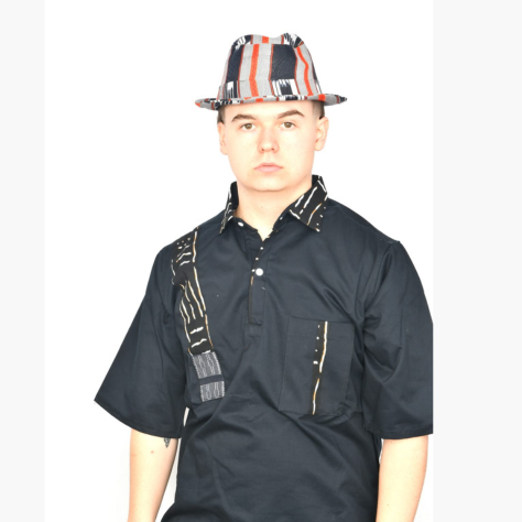 Akwaba Men's Shirts Short Sleeve Black w/ black & white collar design