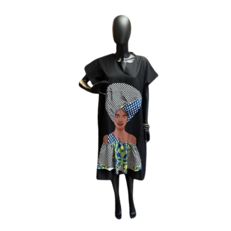 Beautiful Woman Face Dress w/ Pockets Black