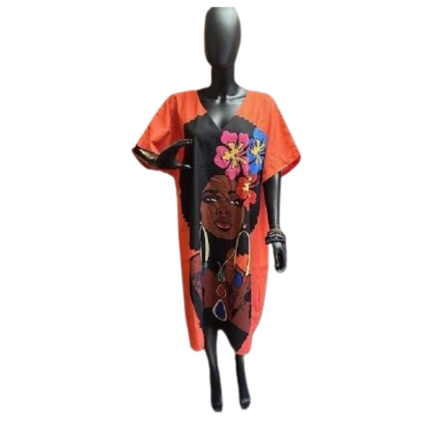 Beautiful Woman Face Dress w/ Pockets Orange