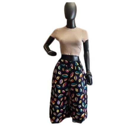 Women's Midi Palazzo Pant Black Multi Shells