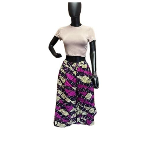 Women's Midi Palazzo Pant Black Magenta Pattern