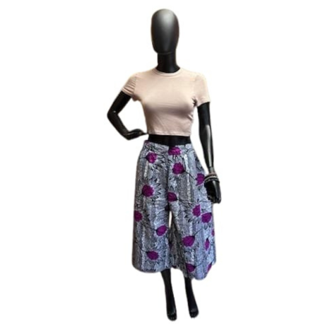 Women's Midi Palazzo Pant Black Magenta Floral