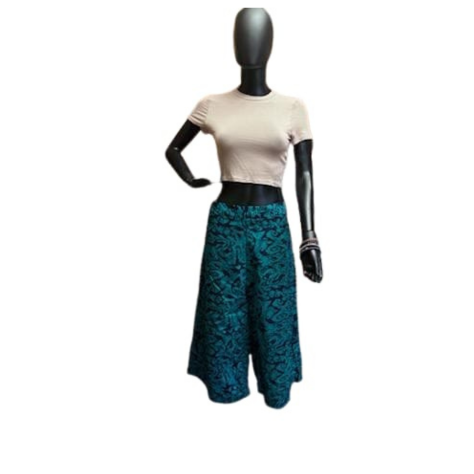Women's Midi Palazzo Pant Black Teal Pattern