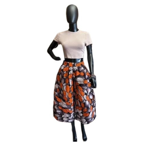 Women's Midi Palazzo Pant Brown Orange Beige Rounds