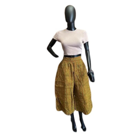 Women's Midi Palazzo Pant Tangerine Yellow Pattern