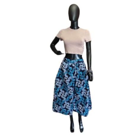 Women's Midi Palazzo Pant Black Turquoise Wiggly