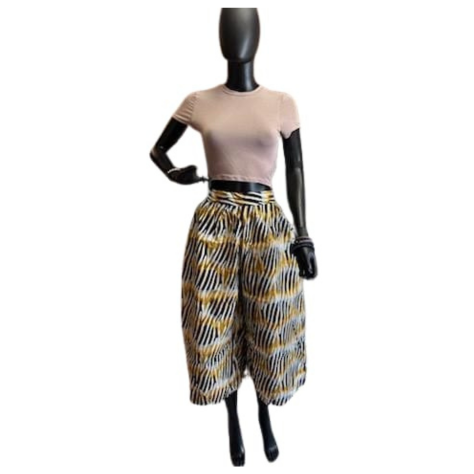 Women's Midi Palazzo Pant Black Yellow White Flames
