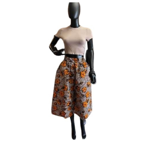 Women's Midi Palazzo Pant Orange Black Floral