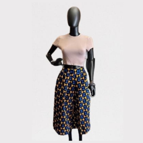 Women's Midi Palazzo Pant Black Blue Gold Triangles