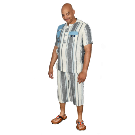 Men's Short Set White Gray & Blue