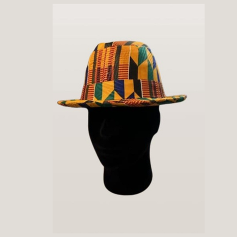 Men's Fedora Waxed Hat Kente Orange Pattern 