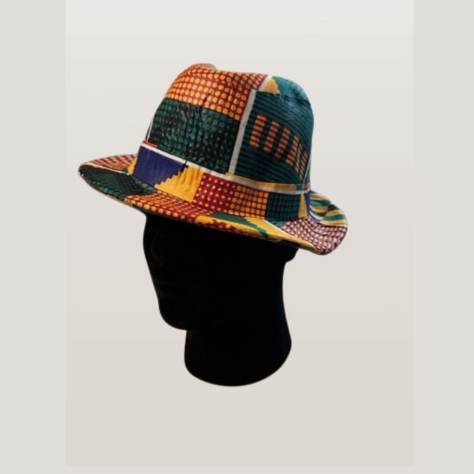Men's Fedora Waxed Hat Green Orange Pattern