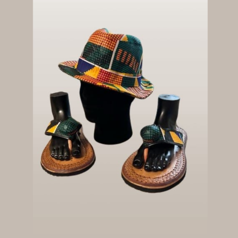 Men's Fedora Hat with Men's Sandals/Slippers Green Orange Pattern