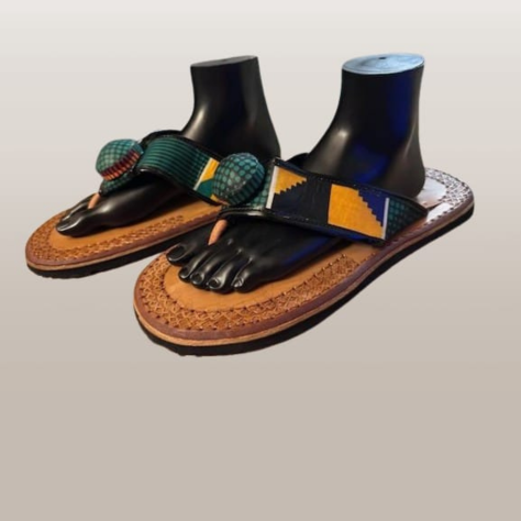 Men's Traditional Handmade Sandals/Slippers Green Pattern