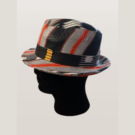 Men's Fedora Waxed Hat Black Red Pattern