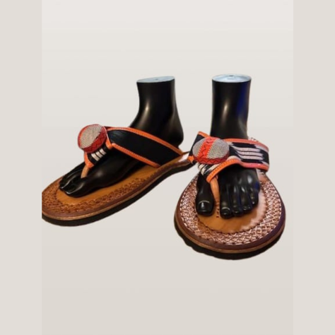 Men's Traditional Handmade Leather Sandals/Slippers Black Red Pattern