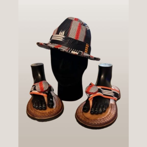 Men's Fedora Hat with Men's Sandals/Slippers Black Red Pattern
