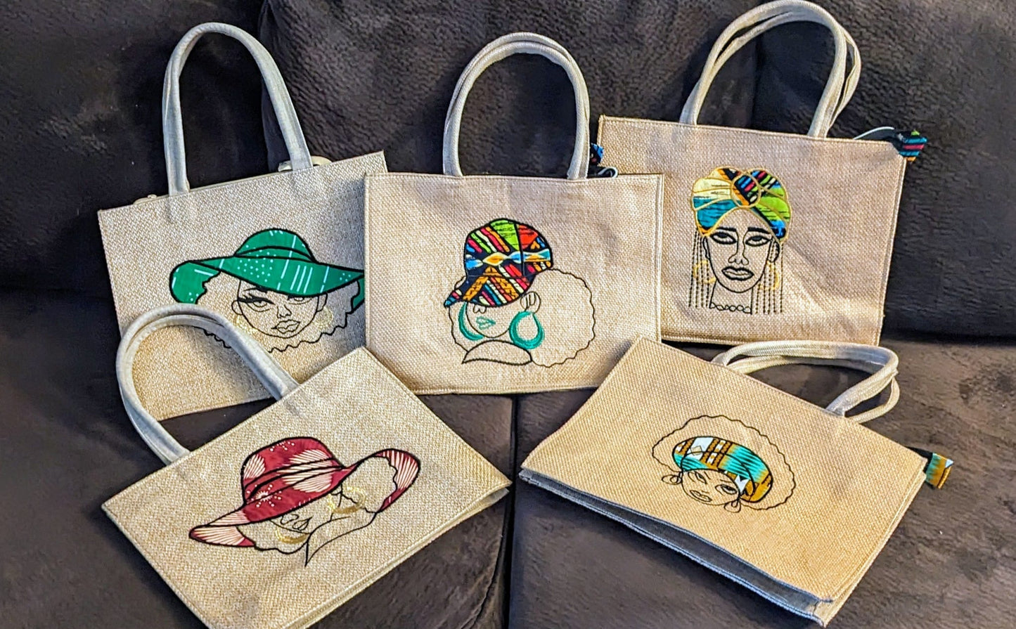 Tan canvas with women face Bag with Handles